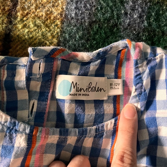 MINI BODEN girls cotton ruffle top pink cherry rainbow gingham (11-12 yrs old) - Picture 3 of 5